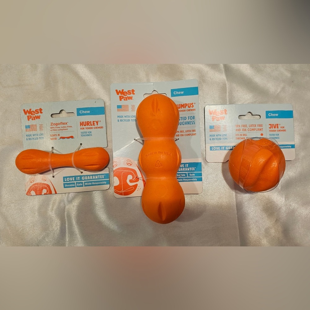 Set of 3 West Paw Dog Toys: Jive, Rumpus, Hurley